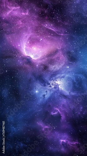 A purple and blue space filled with stars, showcasing a backdrop of cosmic colors in a space nebula, background, wallpaper