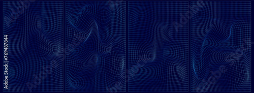 Grid y2k set abstract geometry shape. 3d graphic design y2k retro style. Mesh grid line shape. Vector illustration