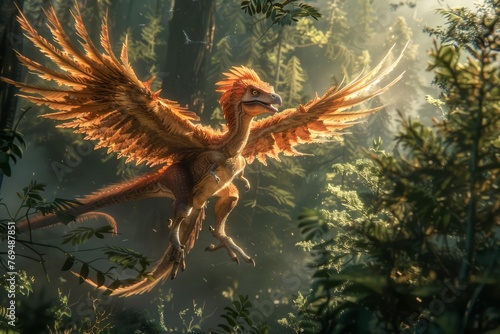 Majestic Phoenix Rising in Enchanted Forest  Mythical Fire Bird with Flaming Wings in Mystic Woods