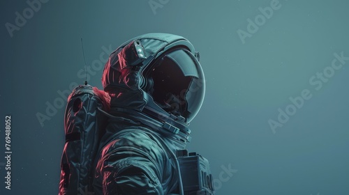 Astronaut in space suit on dark background.