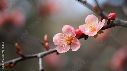 Flowers of the cherry blossoms on a spring day