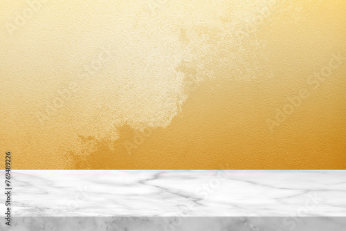 Marble table with nature shadow on fortuna gold concrete wall texture background