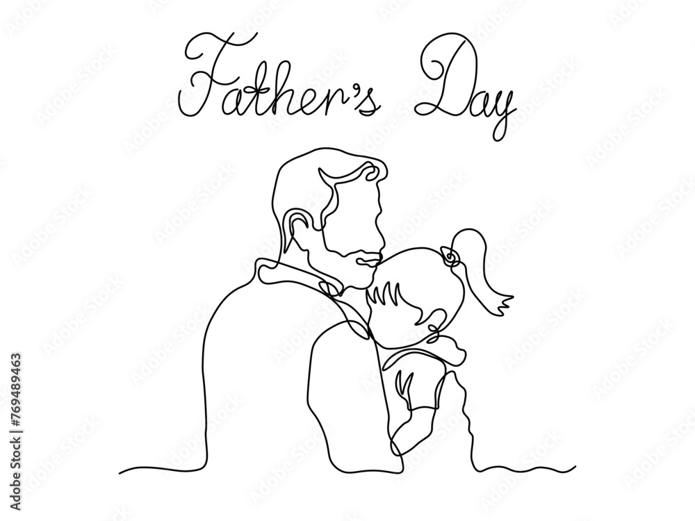 Fathers Day. Abstract family,dad and child. continuous single line art hand drawing sketch