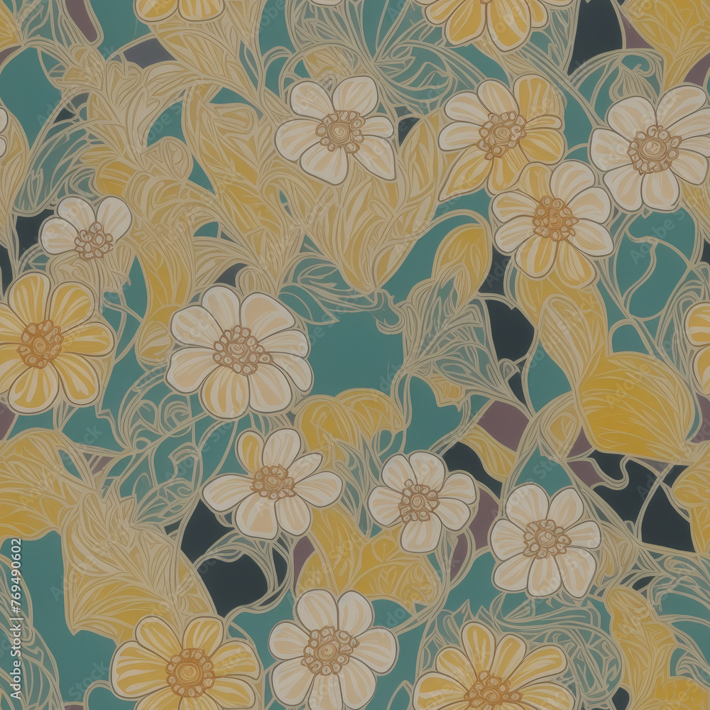 Flowers. Abstract seamless pattern. AI generated. Flowers. Abstract seamless pattern. AI generated.