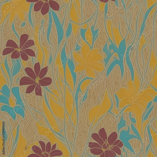 Flowers. Abstract seamless pattern. AI generated.