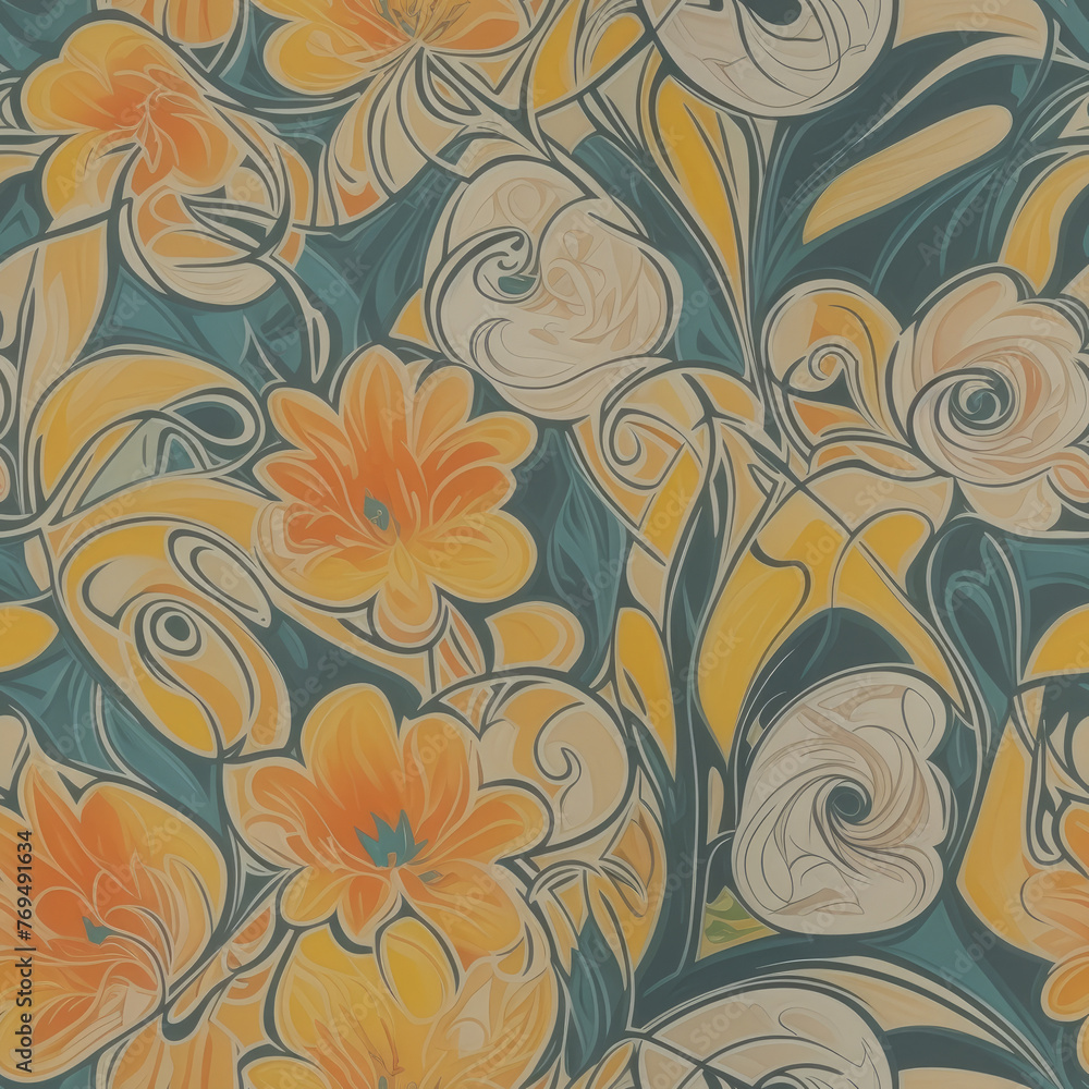 Flowers. Abstract seamless pattern. AI generated.