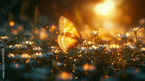 A butterfly is sitting on a field of flowers © Classy designs