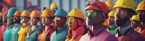 Gradient Colored Helmets Industrial Workers Labor Day