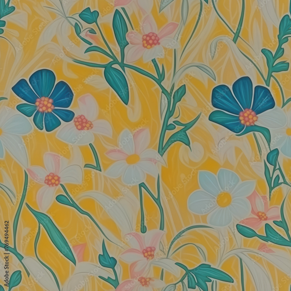 Flowers. Abstract seamless pattern. AI generated.
Flowers. Abstract seamless pattern. AI generated.