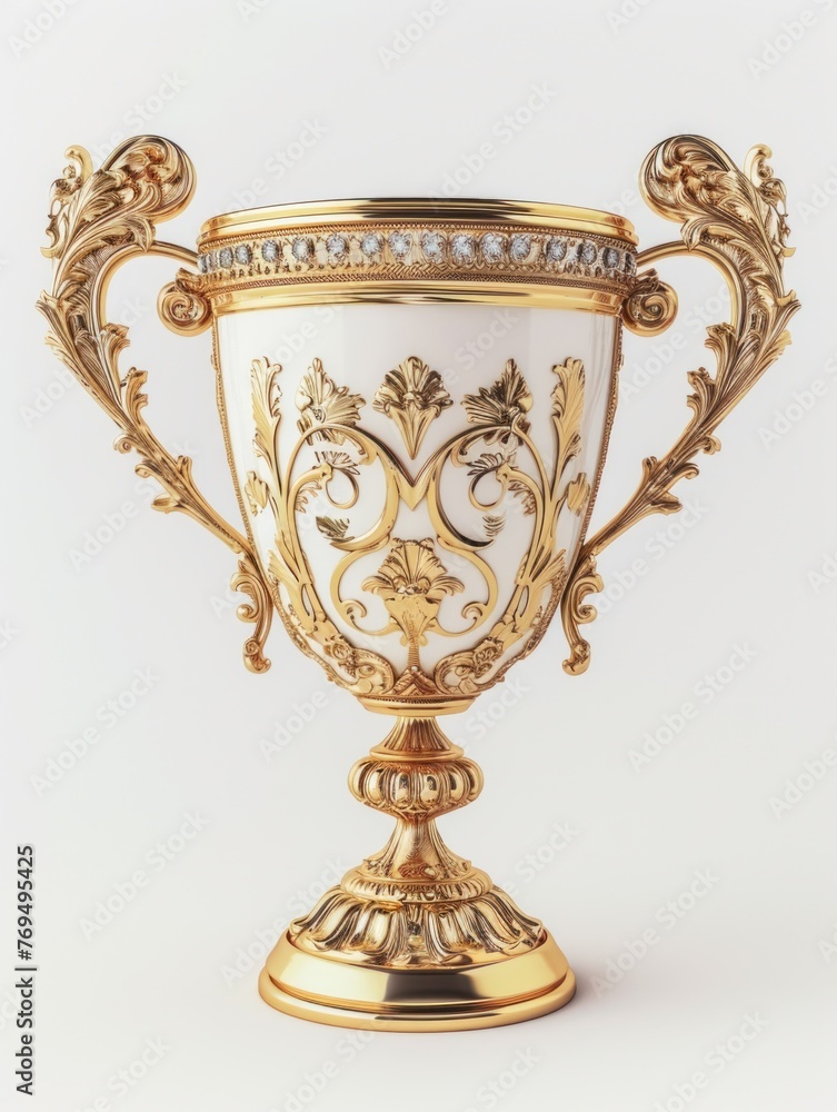 Fototapeta premium Golden trophy winner cup on a light background