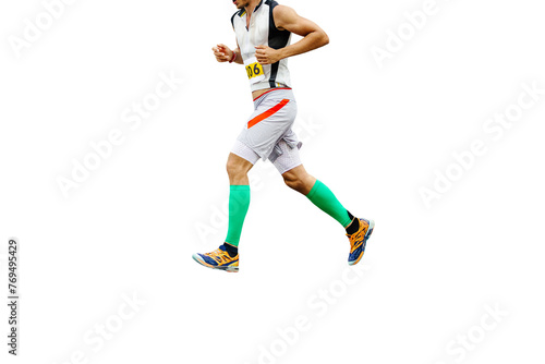 man athlete athlete running in compression sleeves on legs isolated on transparent background © sports photos