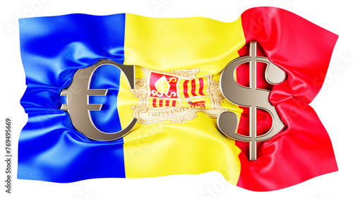 Harmonized Euro and Dollar Symbols on the Vibrant Flag of Andorra