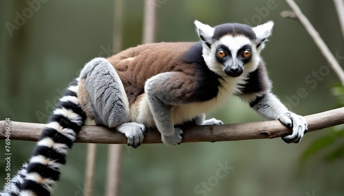 A Lemur With Its Tail Wrapped Around A Branch Usi