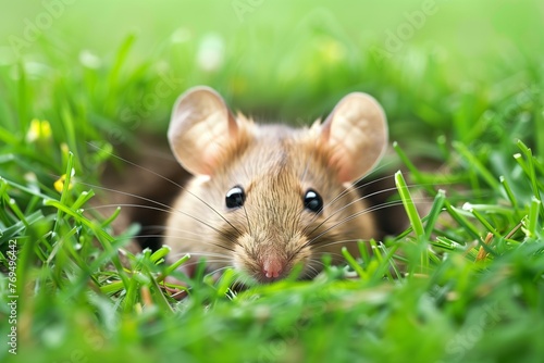 mouse peeking from a grassy knoll hole