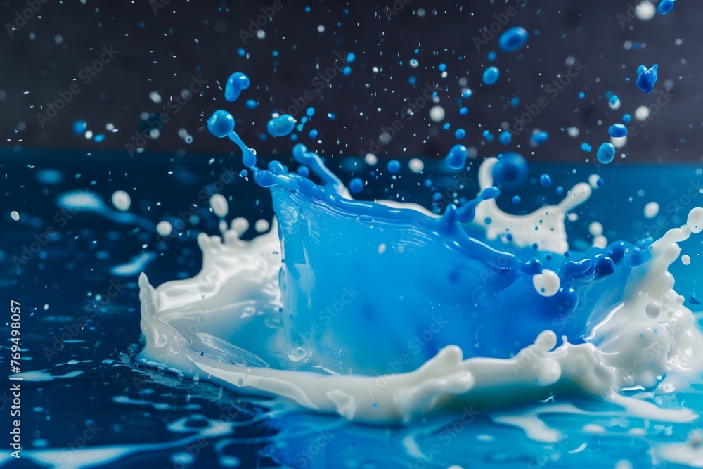 milk splash with blue food coloring