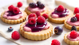 raspberry and blueberry tart on a white background