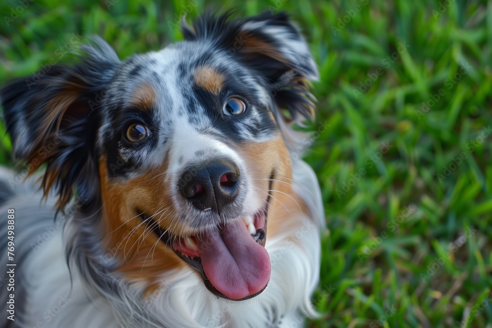 dog with tongue out smiling at camera