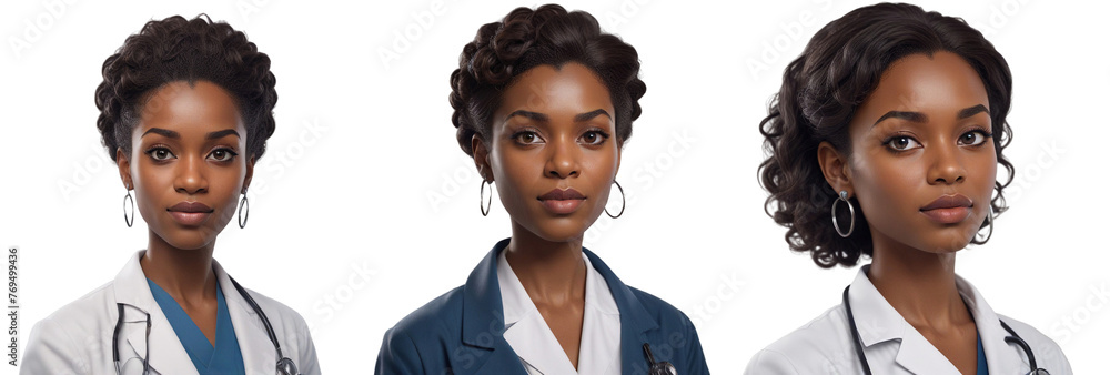 Cut out set of 3D Character: African Black Female Doctor on Isolated ...