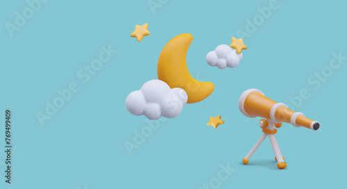 Concept of astronomical observations in plasticine style. 3D telescope