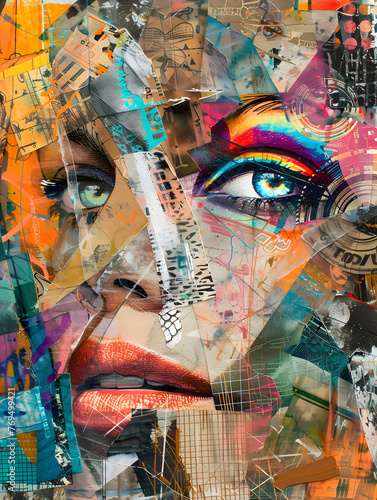 Pop art collage. Carnival mask. photo