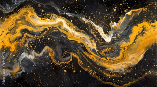 Artistic yellow and gold swirl paint abstract graphic poster web page PPT background