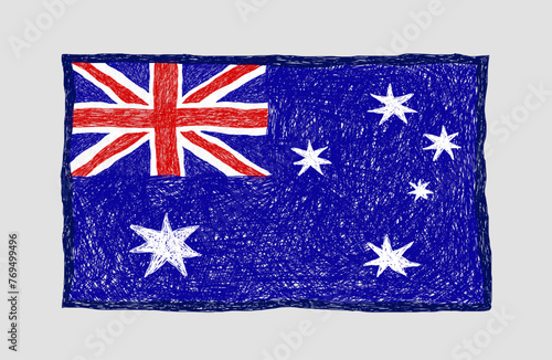 Flag of Australia drawn in children's style with pencils	
