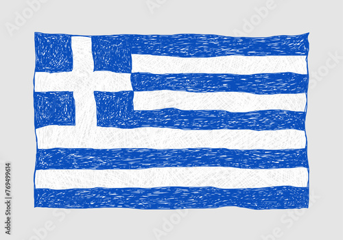 The flag of Greece drawn in children's style with pencils	