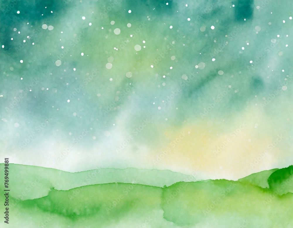 Fototapeta premium Refreshing green glitter watercolor background.