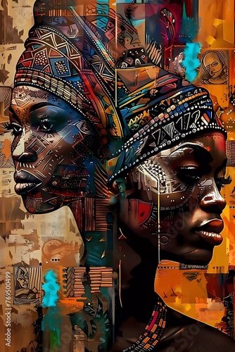 african, ethnic, retro, vintage, illustration, Generated ai, generative, ai