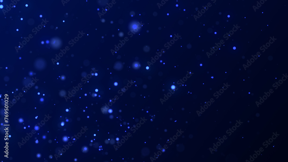 Abstract background with falling dust particles. Blue holiday bokeh backdrop with explosion effect. 3d rendering.