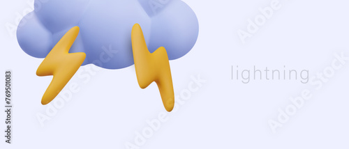 Dark cloud with lightning on colored background. Concept of thunderstorm, bad weather