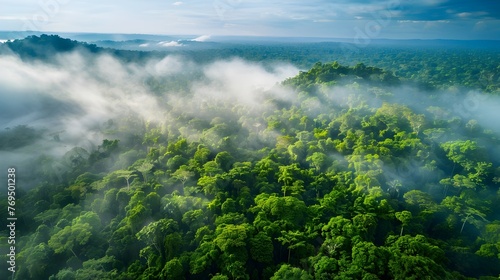 Carbon Credits in Action Vibrant Tropical Rainforest Canopy Absorbing CO2 from a Birds Eye View
