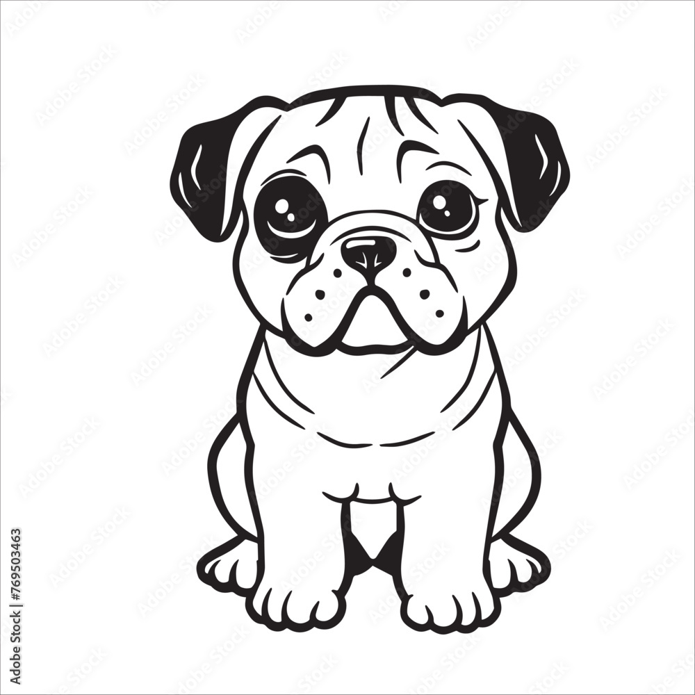 Fototapeta premium A vector illustration of a black and white Boxer dog sitting