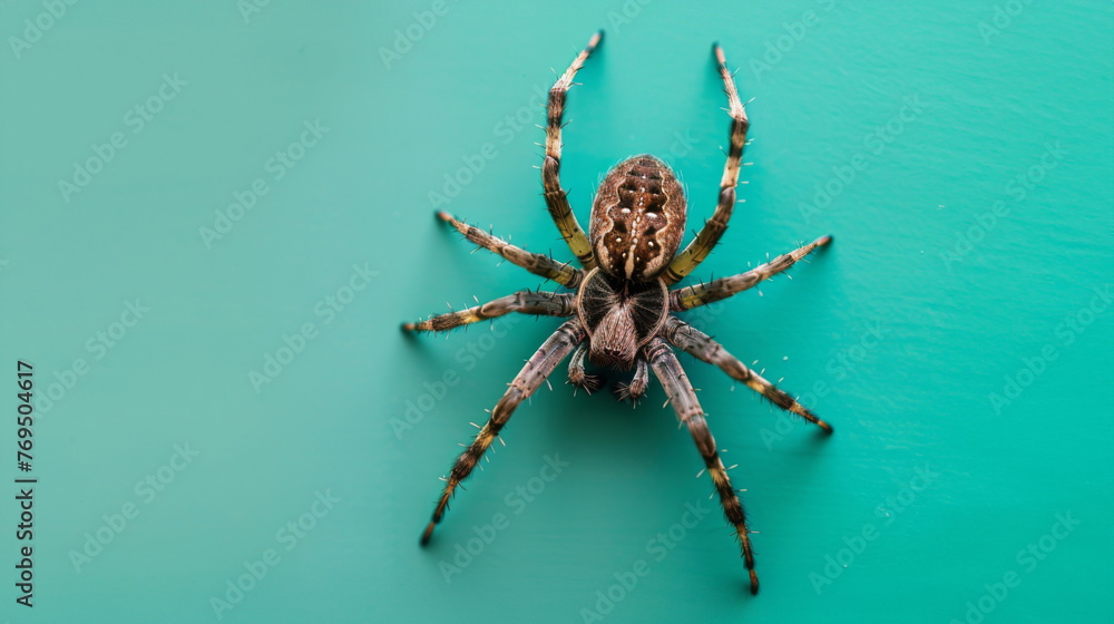 Funnel-web spider on a blue background. Dangerous insect. Funnel-web spider on a blue background. Dangerous insect.