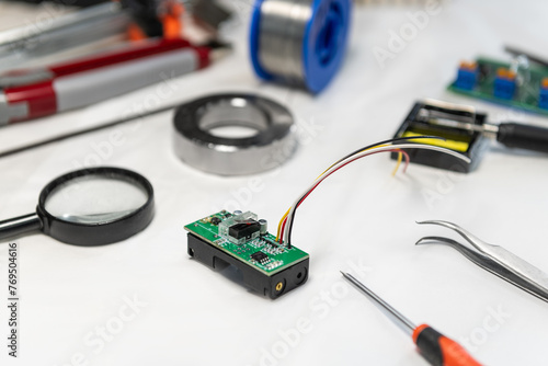 Electronic components in home workshop, relay assembly