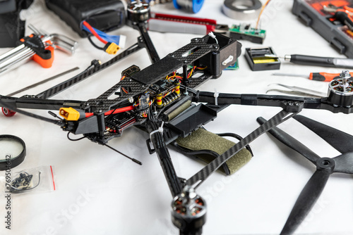 Drone with tools on white background