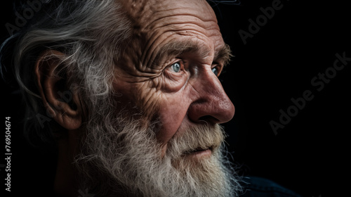 The face of an old man on a dark plain background #1