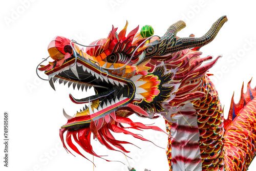 Red and Yellow Dragon Statue on White Background