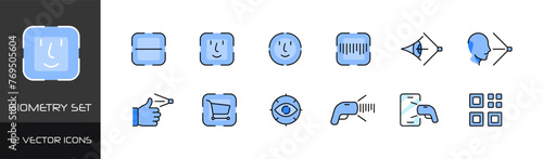 Biometry icon set. Flat style. Vector icons