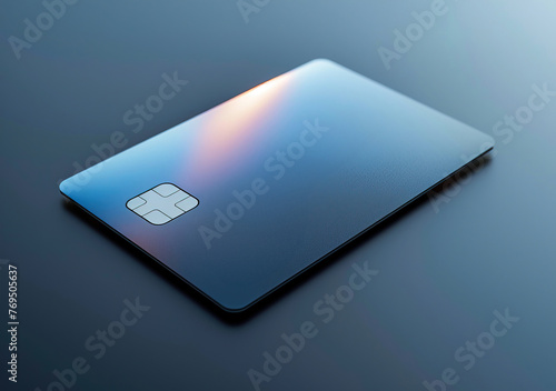 Blank chip card, empty card. Blank credit card mockup over on blue background photo