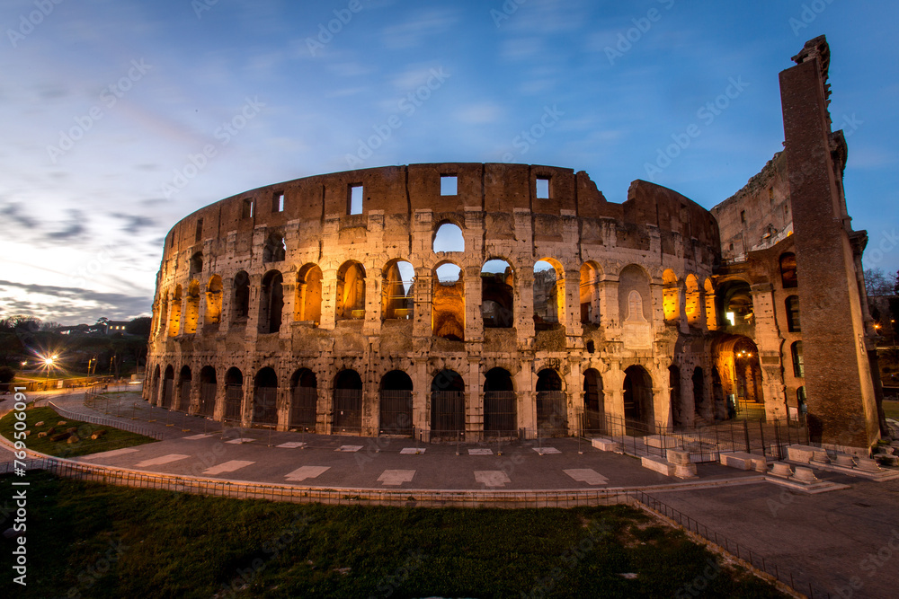 view of Rome Colosseum in Rome, Italy. The Colosseum was built in the time of Ancient Rome in the city center.