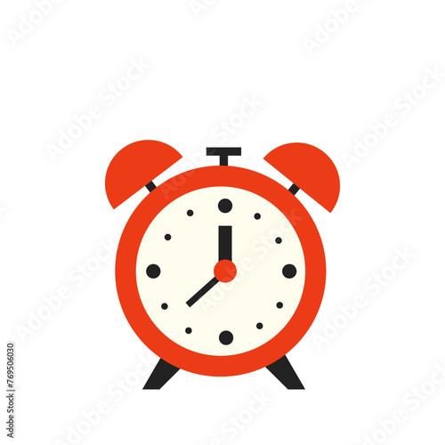 Vector illustration of red alarm clock isolated on white background.