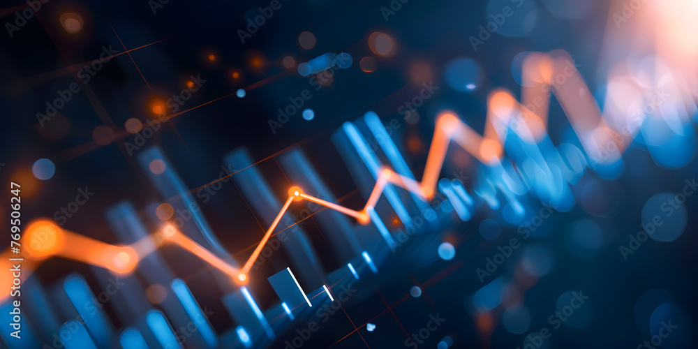 Stock market growth and investment concept on abstract blank dark blurred background with bokeh. - obrazy, fototapety, plakaty 
