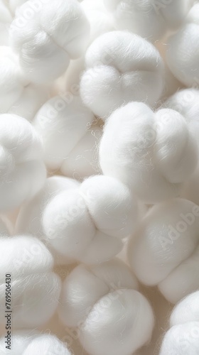 A clean and pure pile of white cotton balls resting on a tabletop, background, wallpaper