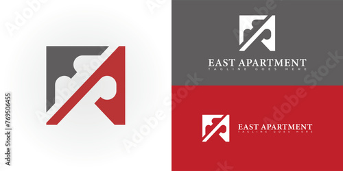 Free Download Abstract initial letter EA or AE logo in a rectangle shape and red-grey color isolated on multiple background colors. The logo is suitable for real estate and apartment business logo design template - GFXLoad