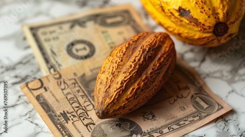 cocoa bean with money, coco...