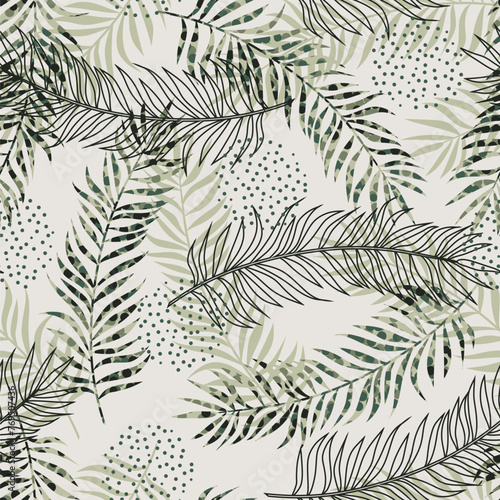 Scandinavian seamless doodle pattern with green leaves sketch. For wrapping paper. Ideal for wallpaper, surface textures, textiles.