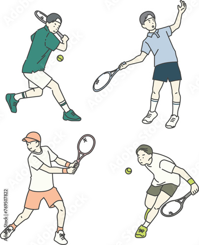 Illustration of a man playing tennis in various positions © 정의 장