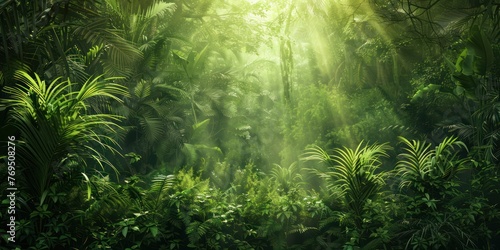 Beautiful rays of sunlight in a green forest  © sambath