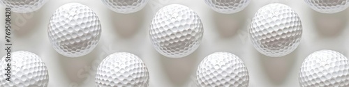 Rows of golf balls are neatly arranged, providing a patterned sporting backdrop, background, wallpaper, banner